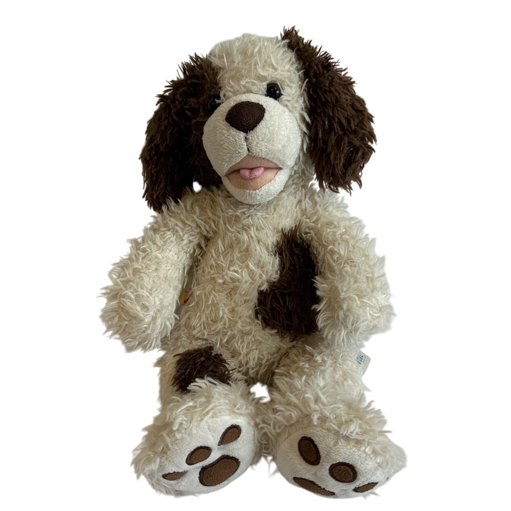 Build-A-Bear Workshop Shaggy Puppy Dog Cream Brown Spotted Plush Toy 16 Inch